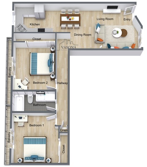 Floor plan for 2 beds, 1 bath